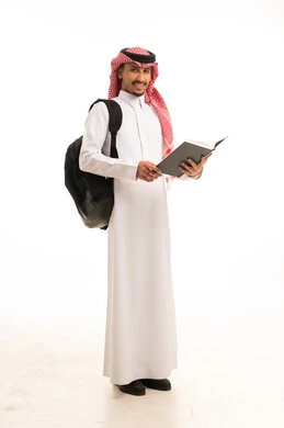 Saudi Student in Traditional Thobe Holding Book