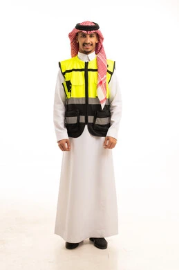 Saudi Man Wearing High Visibility Safety Vest on White