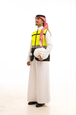 Saudi Engineer in Safety Vest Holding Hard Hat