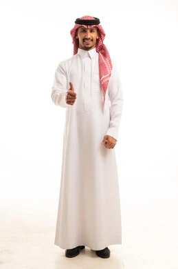 Saudi Man in Traditional Thobe Giving Thumbs Up Approval
