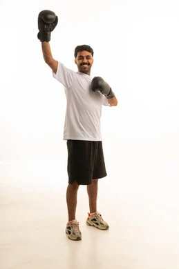Saudi Man Boxing Victory Pose White Background