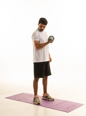 Middle Eastern Man Workout With Dumbbell Studio Background