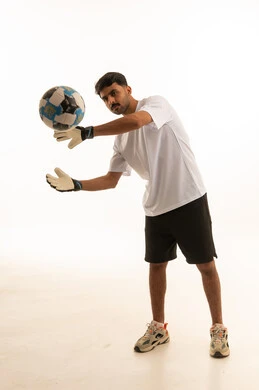 Saudi Goalkeeper with Soccer Ball in Studio
