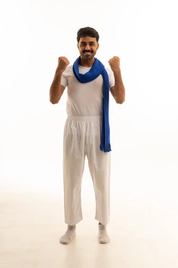 Indian Worker Celebrating Success on White Background