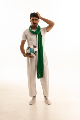 Frustrated Saudi Football Fan with Soccer Ball