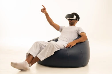 Saudi Man in VR Headset on Bean Bag