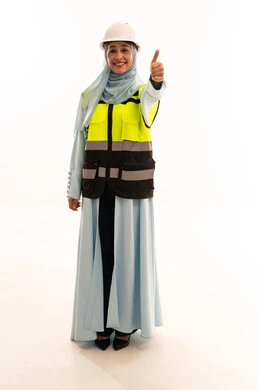 Arab Female Engineer in Safety Vest with Thumbs Up