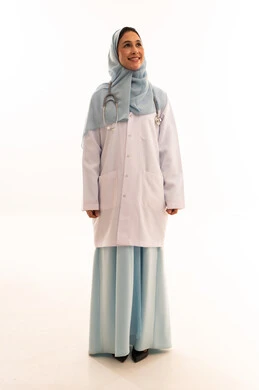 Middle Eastern Female Doctor in Lab Coat and Hijab