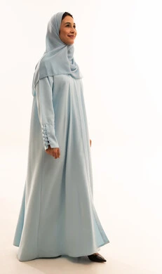 Saudi Woman in Blue Abaya Studio White Background
