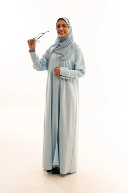 Saudi Woman in Blue Abaya with Glasses