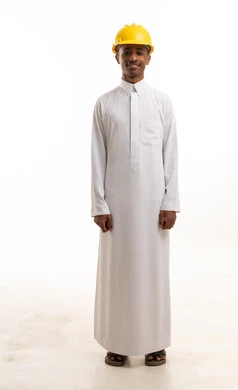 Saudi Engineer in Thobe and Yellow Safety Helmet
