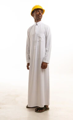 Saudi Engineer in White Thobe Wearing Safety Helmet