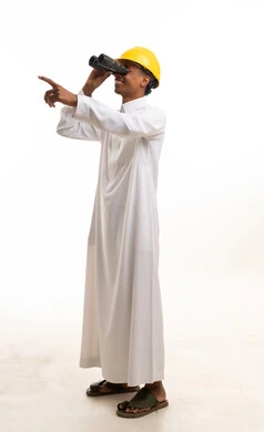 Saudi Engineer with Hard Hat and Binoculars