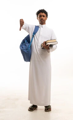 Saudi Student Wearing Thobe Giving Thumbs Down Gesture