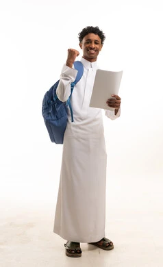 Saudi Student in Thobe Celebrating Success