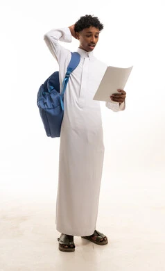 Saudi Male Student Holding Paper on White Background