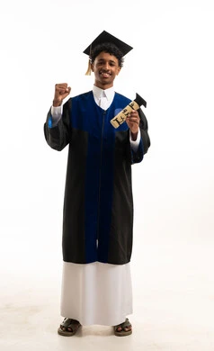 Saudi Graduate Student Holding Diploma in Academic Gown