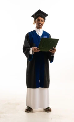 Saudi Male Student Graduate in Graduation Gown and Thobe