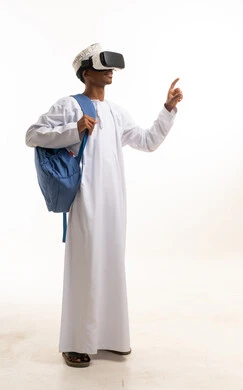 Omani Man with VR Headset and Backpack Studio Shot