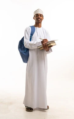 Omani Male Student with Backpack and Books on White
