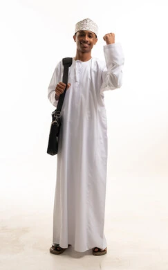 Omani Man in Traditional Dress with Laptop Bag