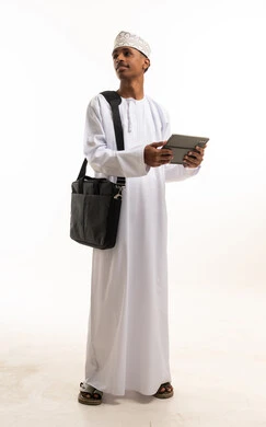 Omani Man with Tablet and Laptop Bag