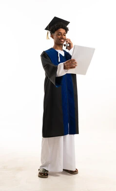 Omani Graduate Student Holding Diploma and Talking on Phone