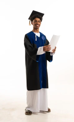 Omani Male Graduate Holding Certificate on White Background