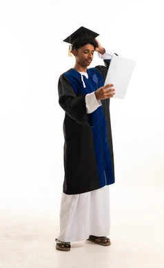 Omani Graduate Student Holding Certificate on White Background