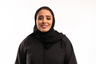 Saudi Woman in Black Abaya on White Background