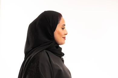Saudi Woman in Black Abaya Profile View