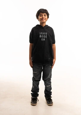 Saudi Boy in Casual Hoodie Studio Portrait