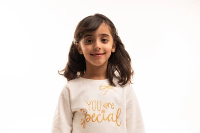 Saudi Girl in White Sweatshirt Studio Portrait