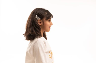 Arab Girl in White Sweatshirt Side Profile Studio Shot