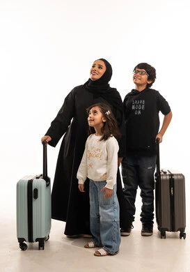 Arab Mother and Children with Suitcases for Travel