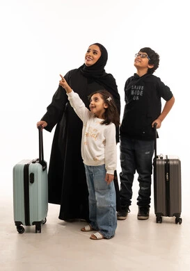 Arab Family with Suitcases on White Background