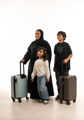 Saudi Arab Family with Suitcases for Travel Studio