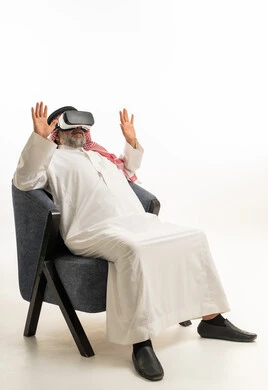 Saudi Man Wearing VR Headset on White Background