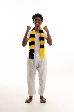 Saudi Man Cheering with Yellow and Black Scarf