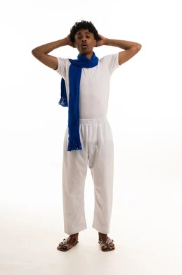 Saudi Man with Blue Scarf and Surprised Expression