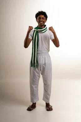 Saudi Man Cheering with Scarf on White Background