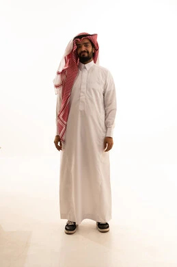 Saudi Man in Traditional Thobe on White Background