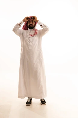 Saudi Man in Traditional Thobe on White Background