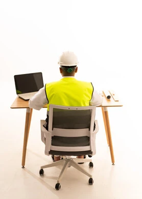 Arab Engineer in Thobe and Safety Gear Back View