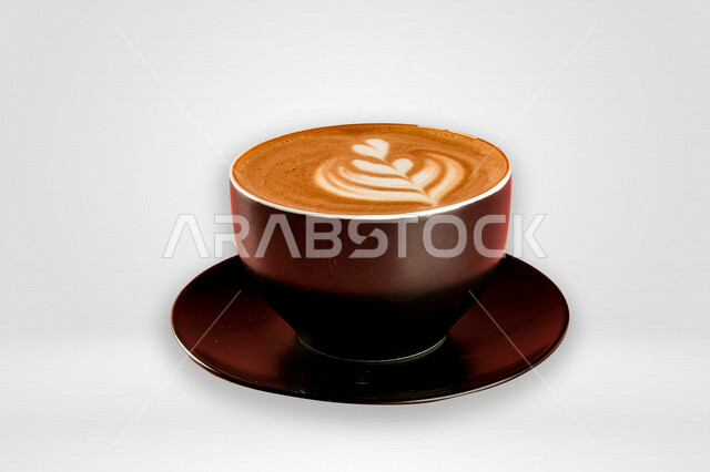 صورة لفنجان القهوة برغوة كثيفة ، مشروب الكابتشينو الساخن ، قهوة اسبريسو ، مشروبات ساخنة