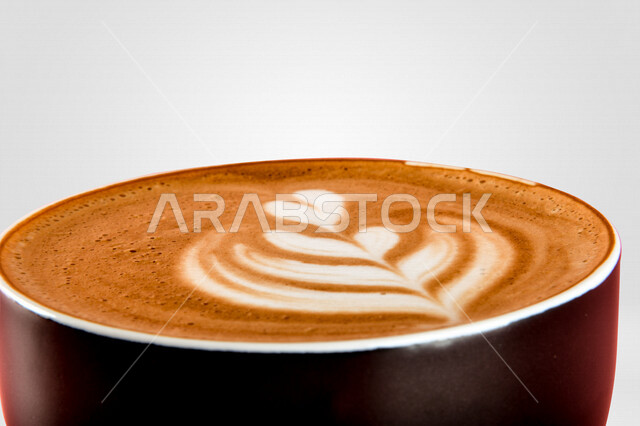 Picture of a thick foam coffee cup, hot cappuccino drink, espresso coffee, hot drinks