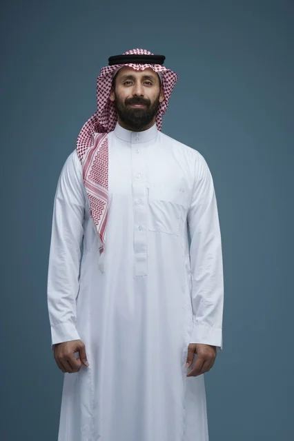 Saudi Man in Traditional Thobe and Shemagh Studio Portrait