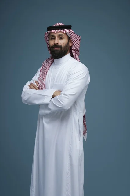 Saudi Man in Traditional Thobe and Shemagh Studio Portrait