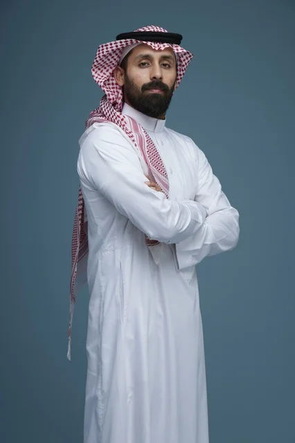 Saudi Man in Traditional Thobe and Ghutra Studio Portrait