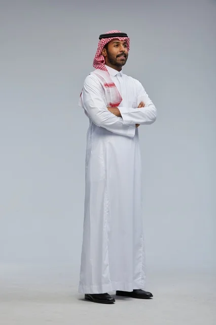 Smiling Saudi Man in Traditional Dress Full Portrait
